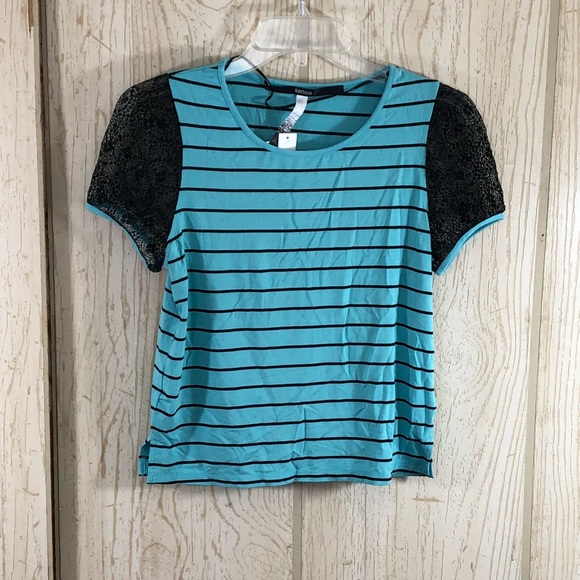 Kensie Striped & Lace Tee Size XS NWT S03 - Picture 1 of 4